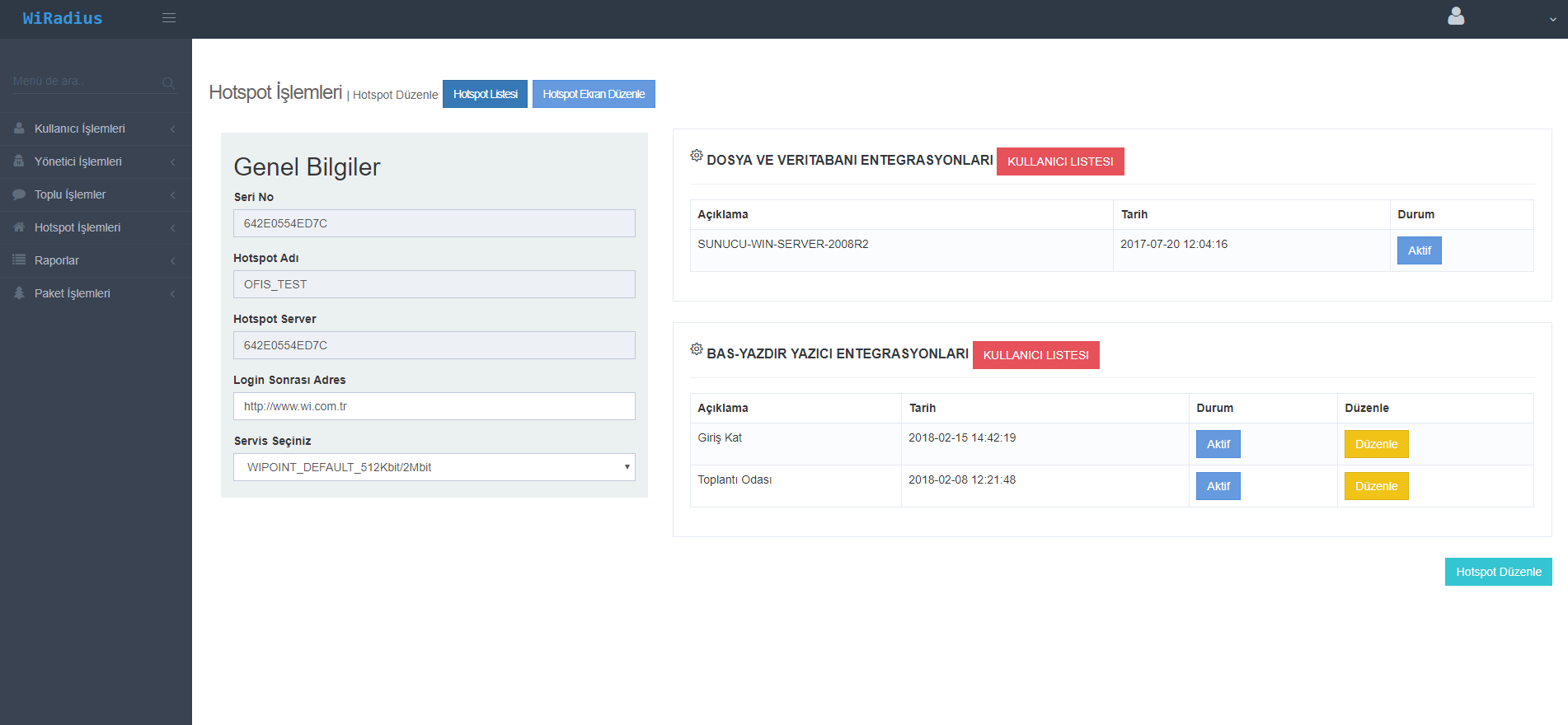 WIPOINT-25 25 ONLINE KULLANICI HOTSPOT VE LOGIN YONETIM / YILLIK